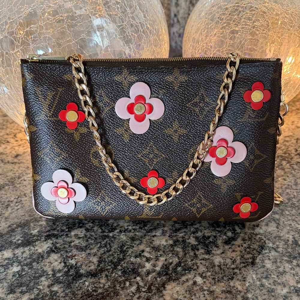 Louis Vuitton Monogram Blooming Flowers Double Zip Pouchette